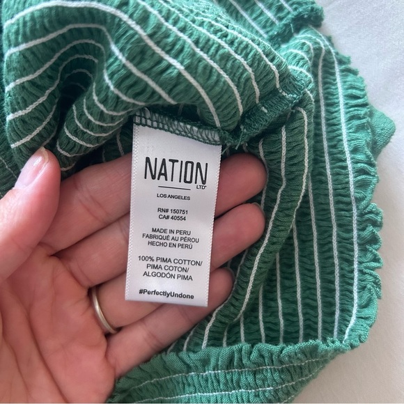 NATION LTD Bardot Gathered Sleeve Tee In Fern Green Smocked Size Small - Picture 7 of 8
